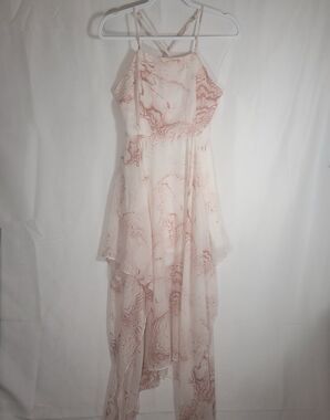 Fashion Nova Pink Abstract Marble Asymmetrical High-Low Chiffon Maxi Dress M